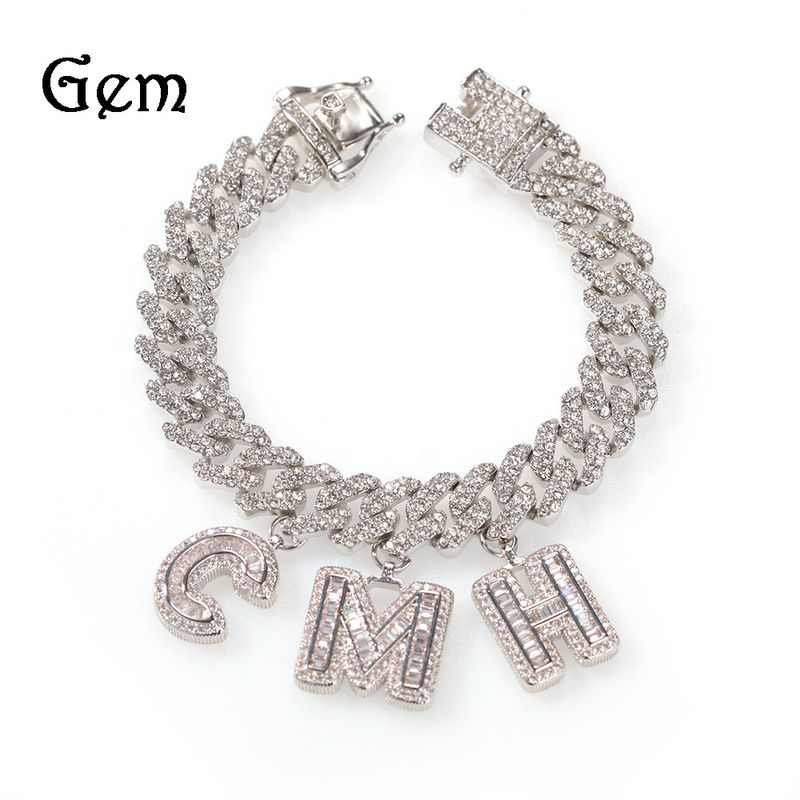 Women Ins Style DIY Rock Candy Letter Necklace Versatile High-end Cuban Chain Personalized Combination With Inlaid_voghion.com