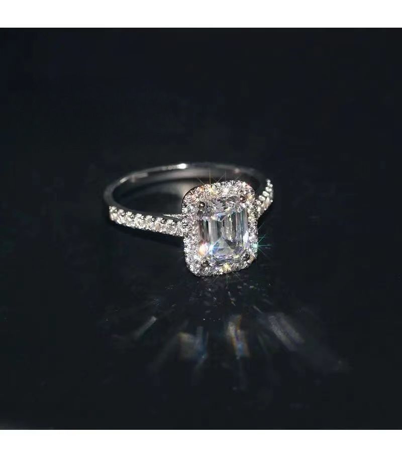 Anello da sposa con diamanti quadrati in oro bianco 18 carati, da donna, principessa, con diamanti, alla moda, con personalità, a forma di uovo di piccione, colore D, anello Premium Sense_voghion.com