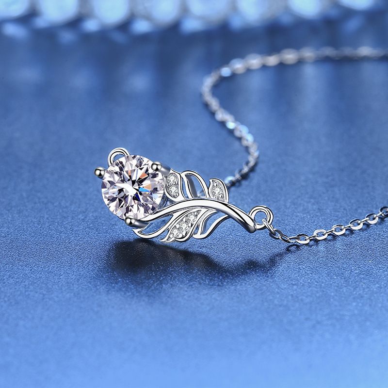 S Zilveren Lucky Leaf Collar Ketting met voor Meisjes Mosang Diamanten Licht Luxe Mode Set Ketting_voghion.com