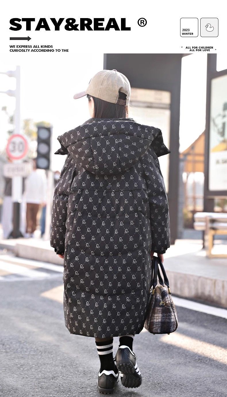 Girls' Long Puffer Coat With Hood – Korean-Style Winter Jacket (50% White Duck Down, 120-170cm, 3 Colors)_voghion.com