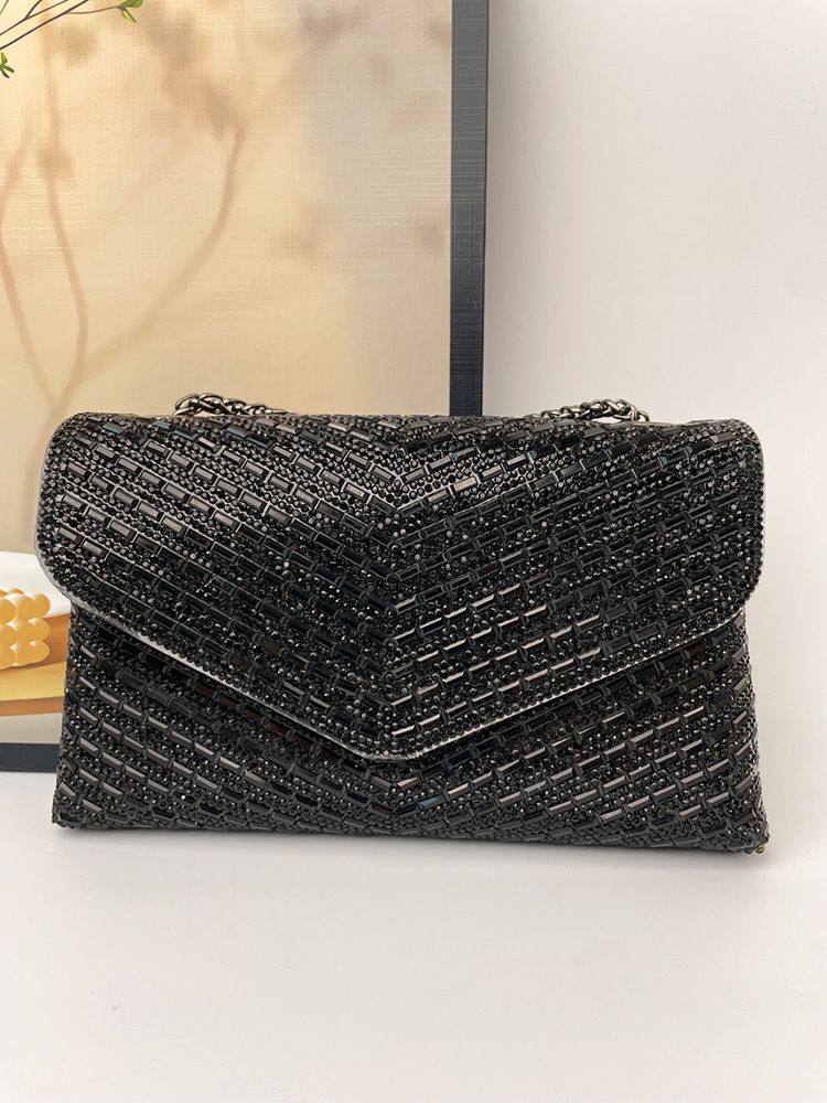 Borsa a mano con diamanti in vetro, piccola borsa quadrata da sera con patta, borsa da principessa KTV_voghion.com