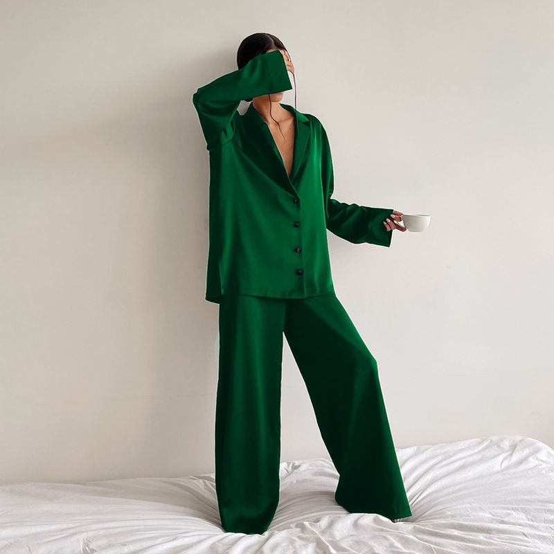 Kvinne Natttøy Hjemmeklær for kvinner Langermede dresser Silkeskjorte tynne bukser Todelt pyjamas for kvinner_voghion.com