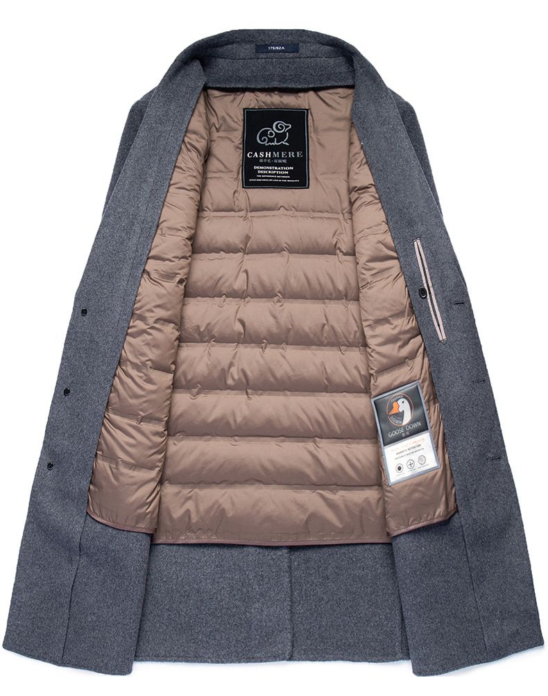 Men's Wool Blend Overcoat With Detachable Down Liner - Winter Longline Peacoat, Business Casual, Single-Breasted, Multi-Pocket Design_voghion.com