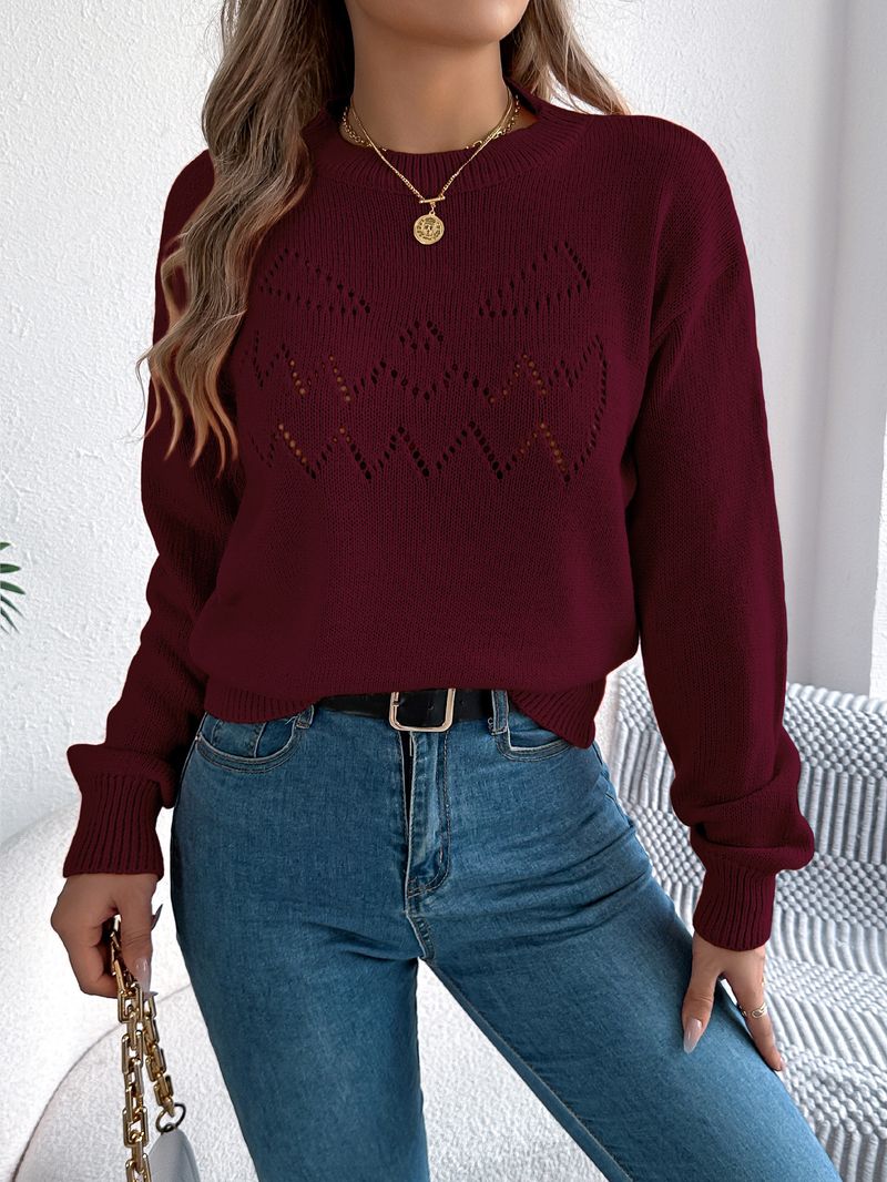 2025 Solid Color Hollow Lantern Long Sleeve Pullover Sweater Halloween Women's Clothing_voghion.com