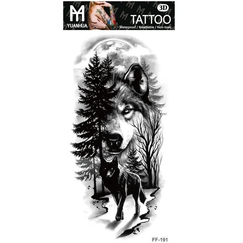 Impermeabile tatuaggio temporaneo finto braccio superiore testa di lupo umano totem testo arabo tatuaggio finto una tantum adesivi maschio femmina ragazzo ragazza_voghion.com