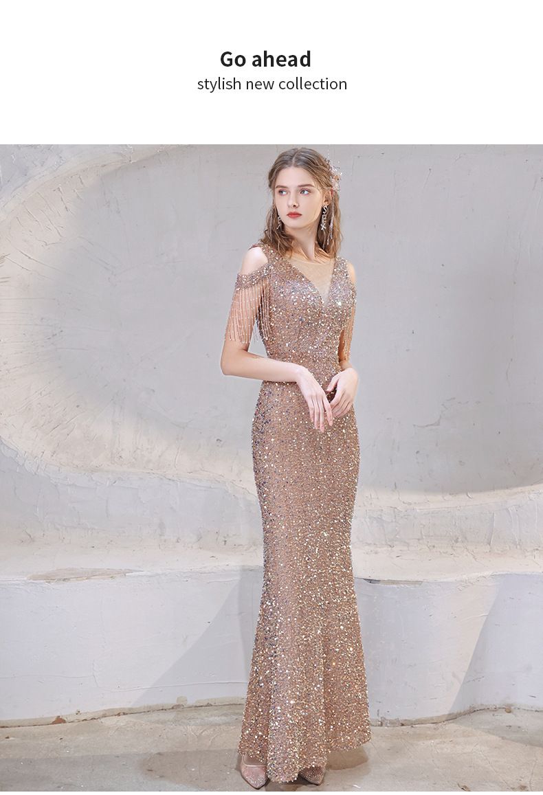 Kadın Giyim Yeni Sonbahar Ziyafet Mizaç Seksi Balık Kuyruğu Sosyetik Ev Sahibi Akşam Elbisesi_voghion.com