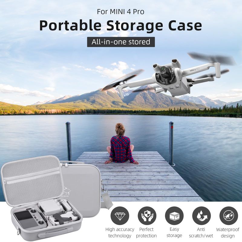 2 Case, Large Capacity Portable PU Leather Storage Bag For DJI Mini 4 Pro Fly More Combo Drone RC2 Controller Kit_voghion.com