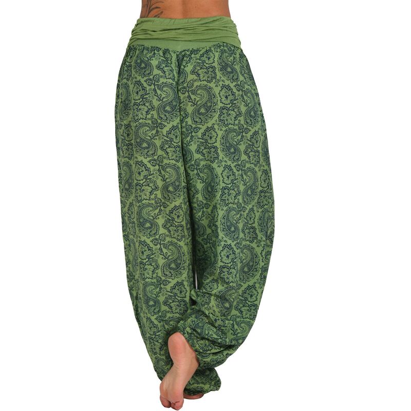Roupas femininas Impressão digital Calças longas e largas Calças casuais Calças harém_voghion.com