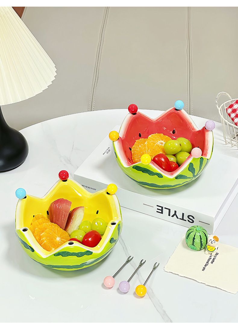 Watermelon Creative Ceramic Fork Set Large Capacity Living Room Coffee Table Fruit Bowl Plate Cute Small Ornament_voghion.com