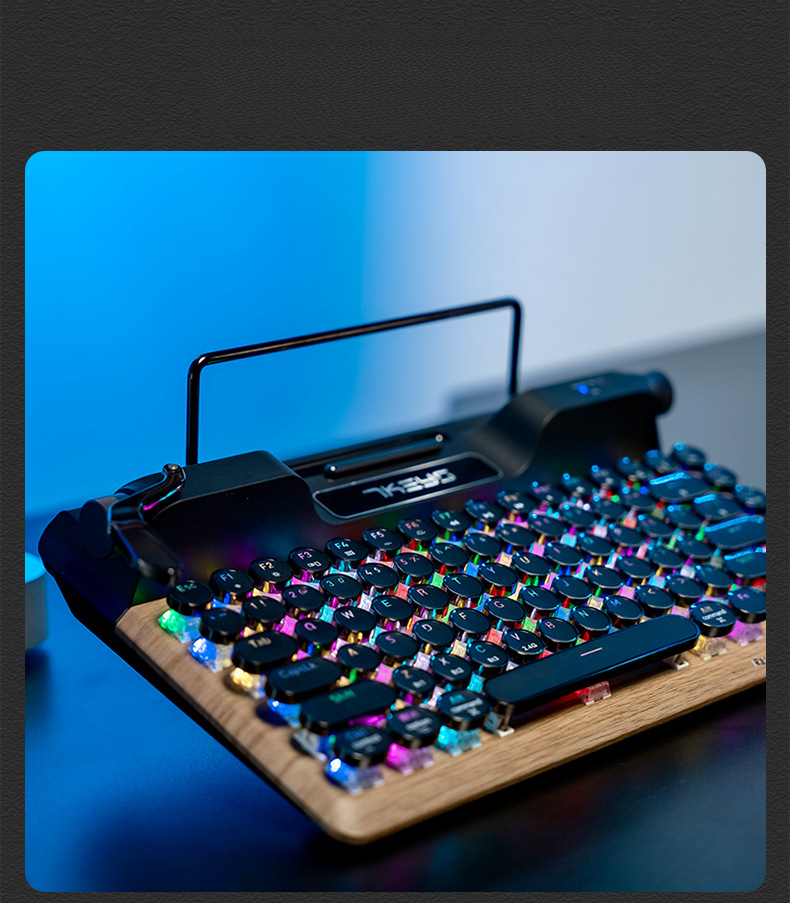 Typemachine Bluetooth Drie-modus verbinding Steampunk Plug-in schakelaars Oplaadbare ronde toetsen Mechanisch toetsenbord_voghion.com