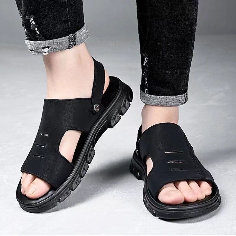 Herren Anti-Rutsch Sommer Casual Mittleren Alters Papa Strand Zum Tragen Von Ledersandalen Mit Weicher Sohle Auf Der Außenseite_voghion.com