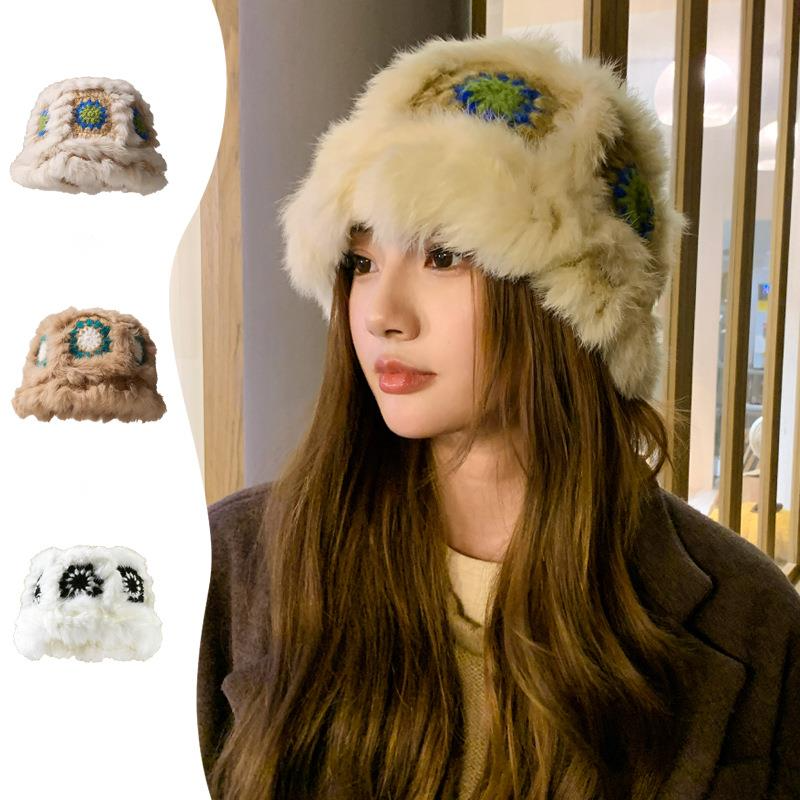 Nuovo leone con pelo di coniglio che risveglia le donne in autunno inverno, carino cappello da pescatore in peluche caldo, versatile e piccolo fatto a mano_voghion.com
