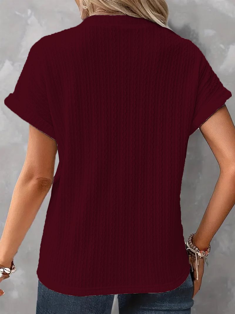 Lässige Kurzarm-T-Shirts mit V-Ausschnitt und Knopfleiste, modische, lockere Pullover-Sommerblusen, T-Shirt für Damen_voghion.com