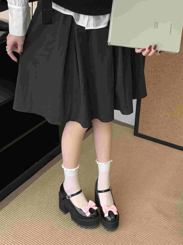 2025 New Style Bow-Tie Round-Toe Chunky Heel Platform Women's Shoes Low-Cut High Heels_voghion.com