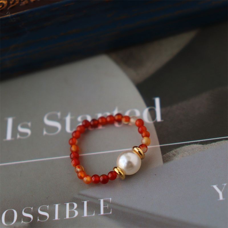 New Chinese Style Elastic Lapis Lazuli Ring Natural Star Pearl Agate Personality Trendy Women_voghion.com