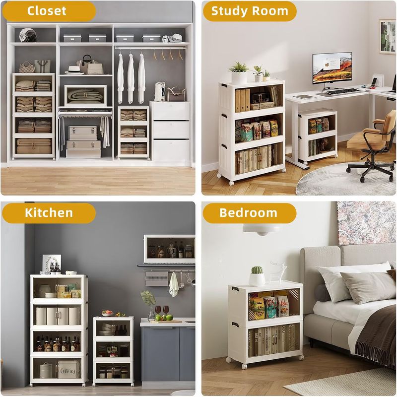 292 QT 25.6 Inch Wide Clear Door Foldable Storage Box – 3-Tier Large Capacity Organizer, Easy Access, Space-Saving Foldable Design_voghion.com
