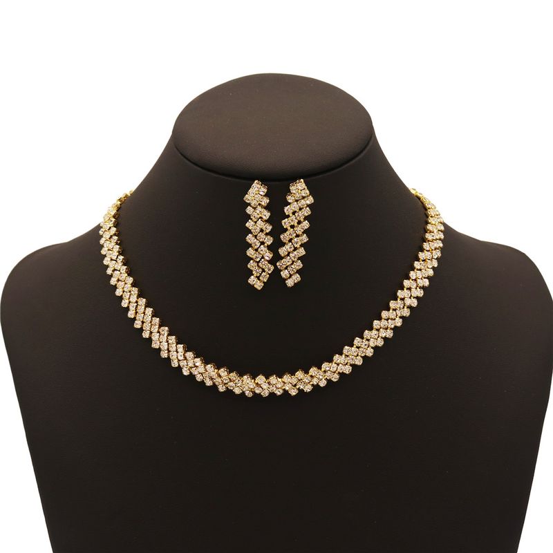 Orecchini minimalisti con strass, collana, gioielli minimalisti per la sposa, set da due pezzi_voghion.com