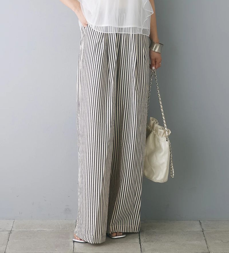 Japanese Korean style 2024 Spring Autumn new elastic waisted fashionable pants, loose oversized wide leg black and white_voghion.com