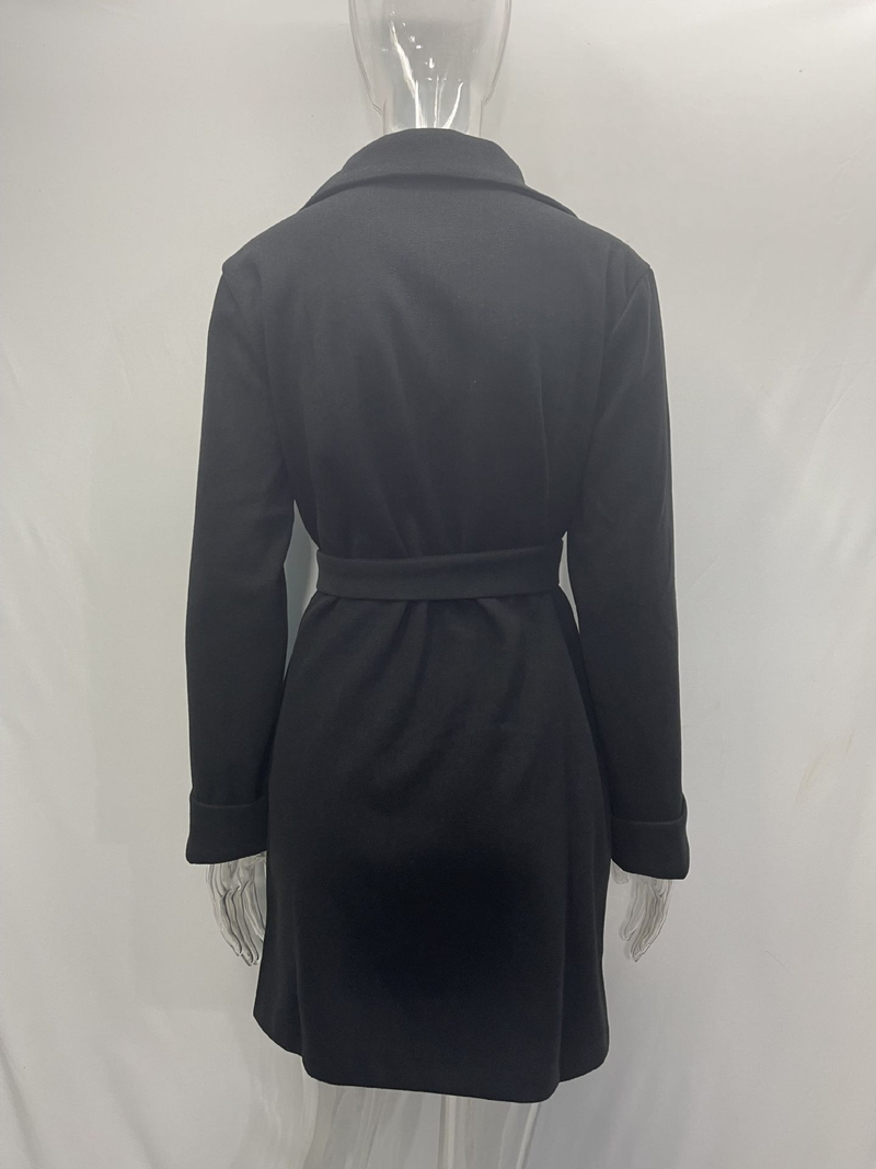 Herfst- en wintermode slanke wollen jas met revers en riem_voghion.com