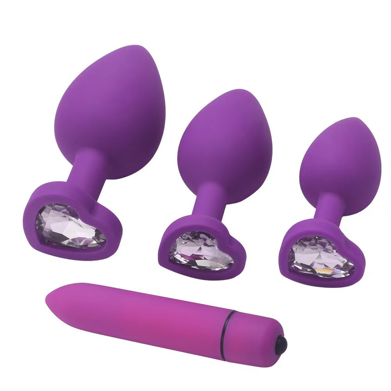 Silicone heart-shaped anal plug, round anal plug, large, medium and small size silicone anal plug, vibrating bullet anal plug set_voghion.com