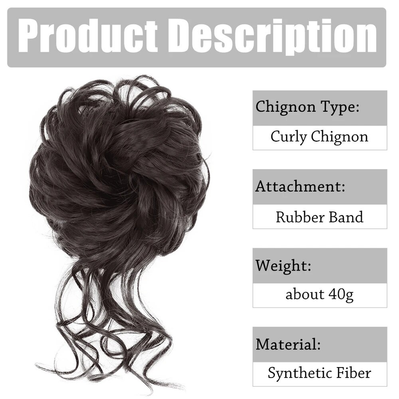 AZQUEEN Parrucca sintetica per donna Elastico in gomma Extension per capelli Chignon Resistente al calore Chignon Nero Marrone Scrunchies_voghion.com