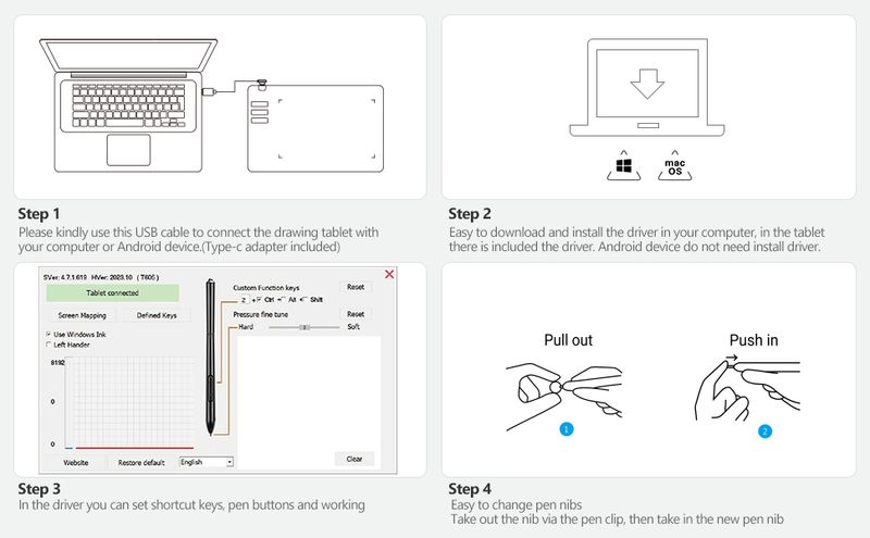 605 Graphics For Drawing Painting / Gaming OSU, Ultra Thin Art Pen Tablet With 8192 Levels Digital Stylus_voghion.com