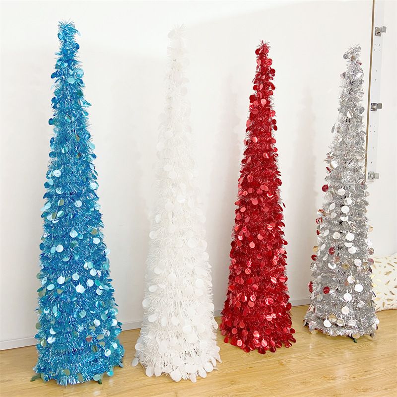 Christmas 150cm folding tree solid color folding decoration tree retractable folding PVC Christmas tree fur strips tree_voghion.com