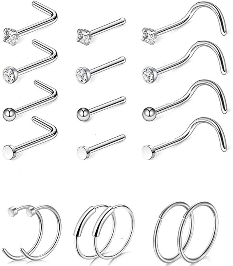 Titanium basisstud 7-vormige S-vormige diamant ingelegde zirkonia ring roestvrij staal piercing neussieraad_voghion.com