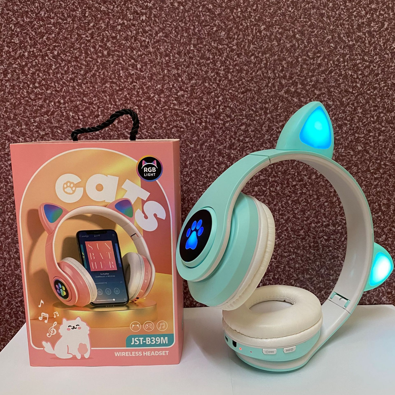 B39 JST-B39M Katzenohren (gedämpftes, katzenohrförmiges Brot) Bluetooth-Headset mit lichtemittierenden LEDs am Kopf_voghion.com