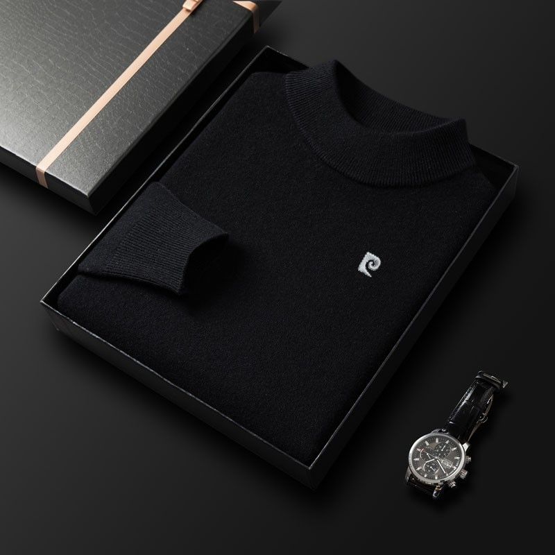 Winter Men's Embroidery Solid Color Turtleneck Thickened Warm Inner Sweater Casual Bottoming Knitted Sweater_voghion.com