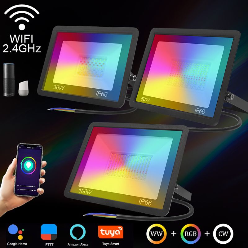 LED-valonheitin Tuya Wifi Älykäs kohdevalo ulkokäyttöön 30W 50W 100W 220V RGB Väri Vaihdettava Lämmin Kylmä Valo Alexalle Google Homelle_voghion.com