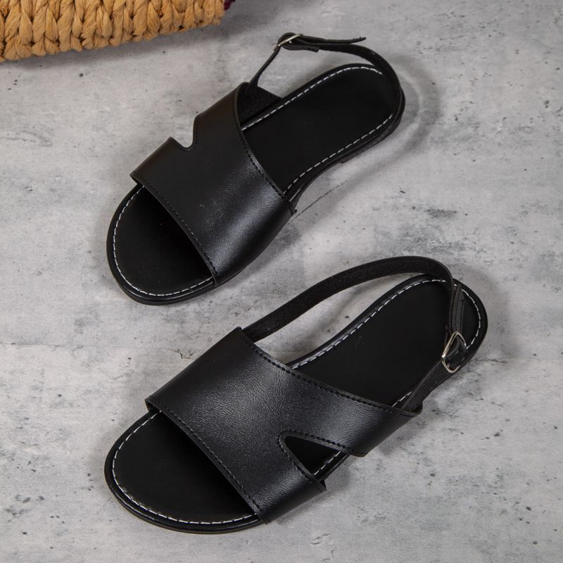 Große flache Sandalen 2023 beliebte einfache Ein-Wort-Streifen modische Strand-Damenschuhe_voghion.com