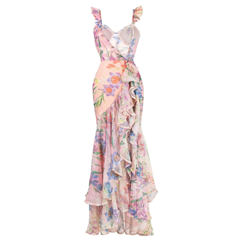 Women's One-piece Swimsuit Mini Ruffled Mesh Splicing Printed Swimsuit Suit for Women_voghion.com