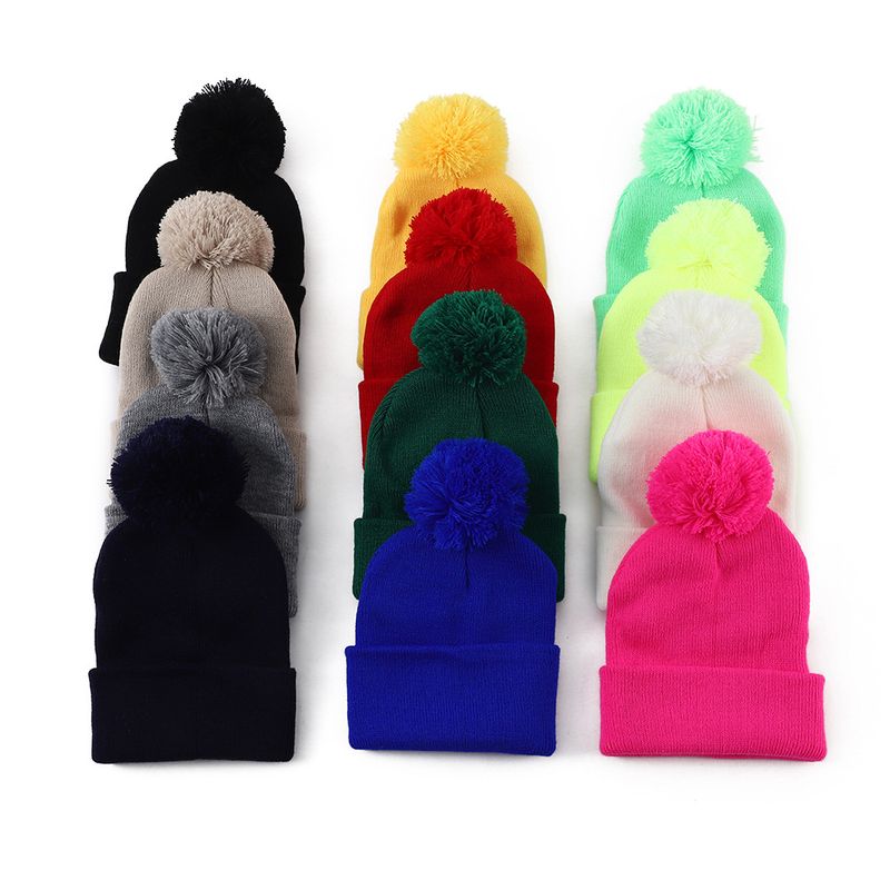 Berretto in maglia per bambini con pompon - Caldo cappello invernale per ragazzi e ragazze - Design a coste morbido ed elasticizzato - Protezione per le orecchie - Colori a tinta unita_voghion.com