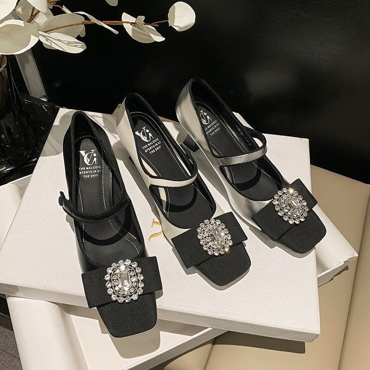 【 Youshilai 】 Französisch stil kleine duft farbblockierung high heels für frauen frühjahr 2024 neue square toe flach_voghion.com