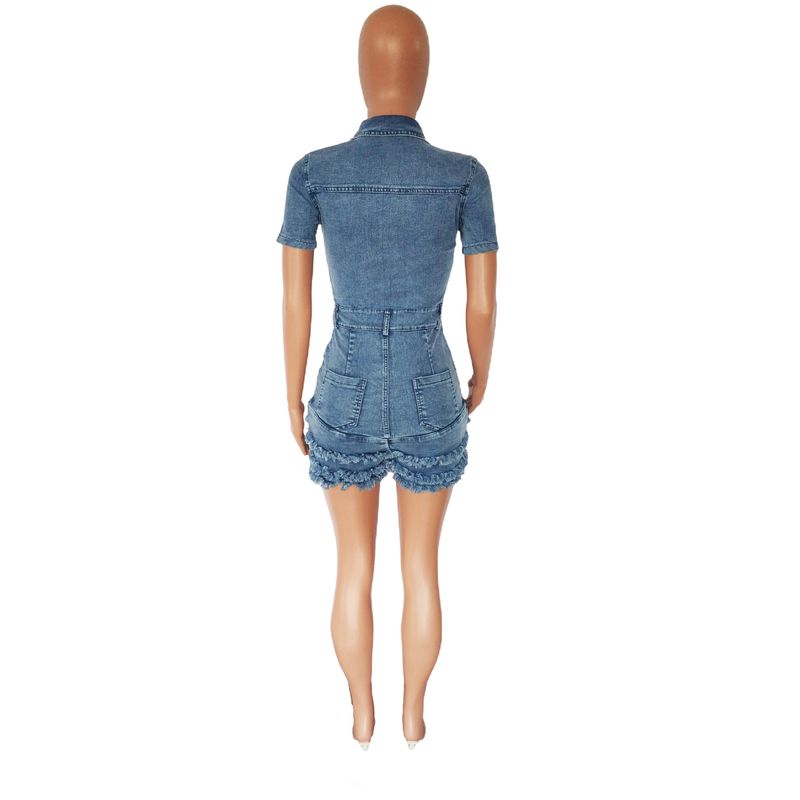 Damesmode slanke denim rompertjes met franje_voghion.com