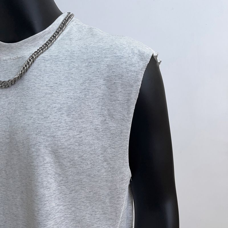 Pure Cotton Sports Solid Color Vest Men's Loose Summer Sleeveless American Style Short Tank Top_voghion.com