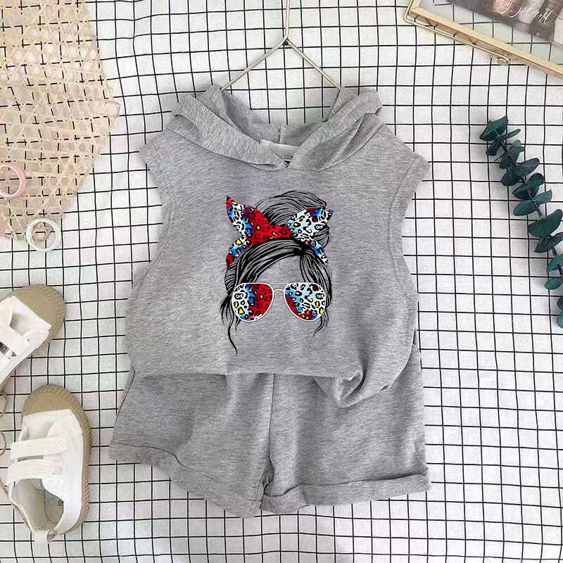 Children's Clothing 2025 New Girls Shorts Suit Hooded Two Piece Korean Style Fashion Cartoon Vest Trend_voghion.com