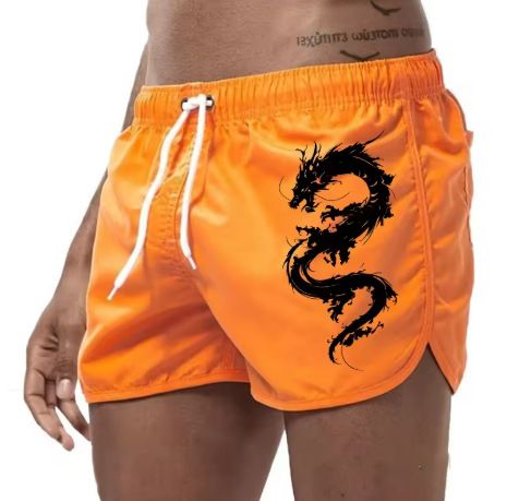 Men's Quick-Dry Polyester Beach Shorts With Dragon Print - Lightweight, Breathable Stylish For Summer Sports & Casual Wear (Multiple Colors & )_voghion.com