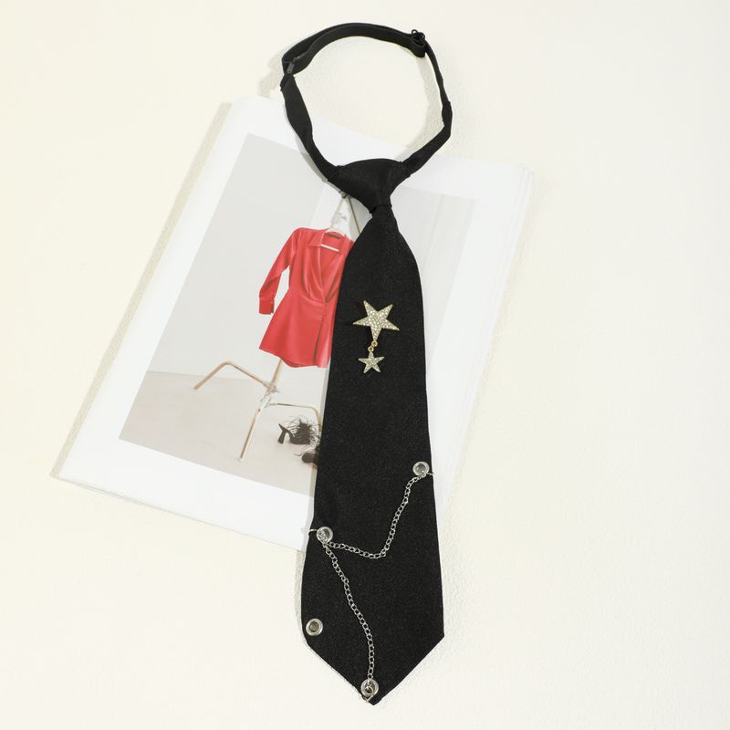 Nuova cravatta a catena con doppia stella in metallo con strass JK, versione coreana, stile accademico per studenti, senza nodo, da uomo_voghion.com