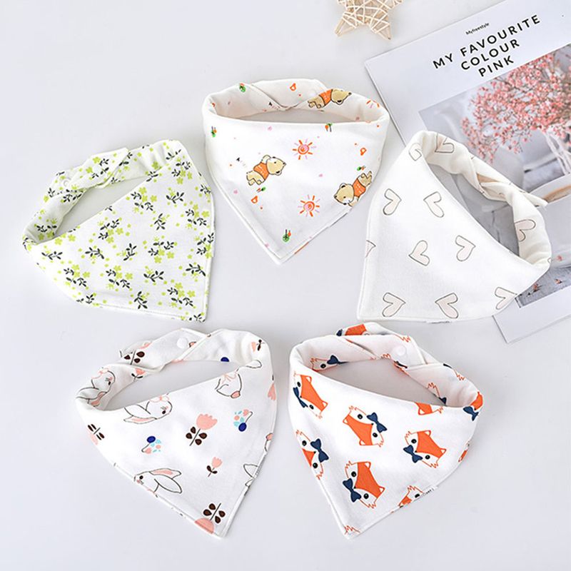 5 kom/lot dječjih podbradnika s trokutastim dvostrukim pamučnim podbradnicima s crtanim printom, ručnikom za slinu, pregačom za hranjenje za dječake i djevojčice, pamučnim bandana podbradnicima_voghion.com