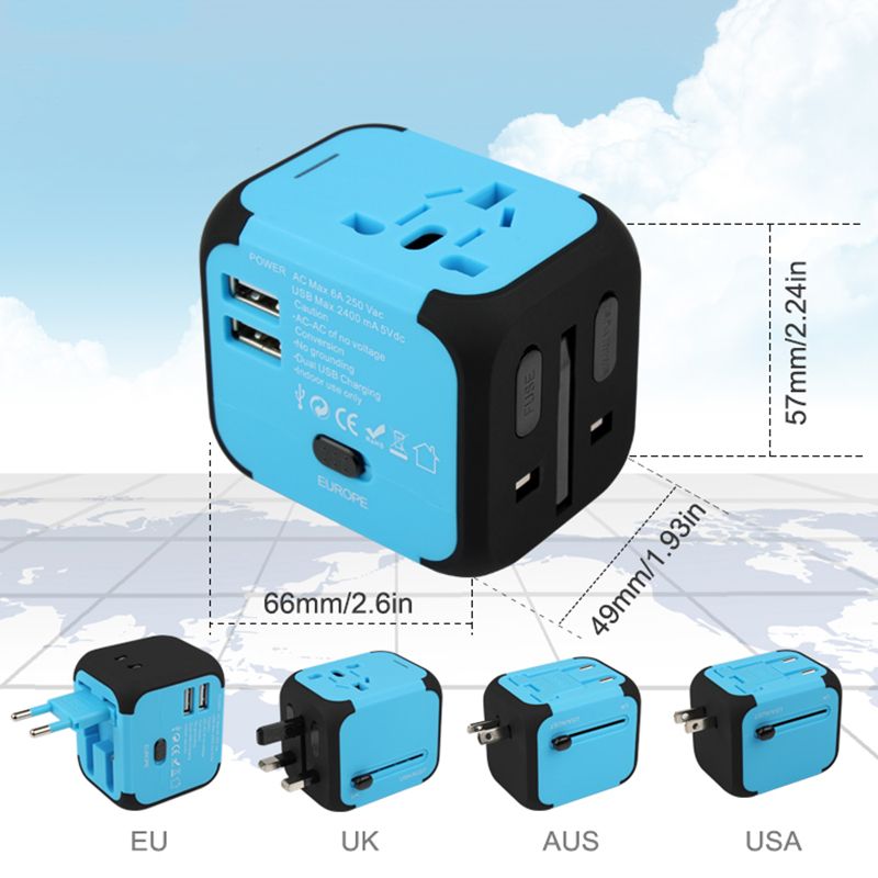 Elektrische stekker stopcontact adapter internationale reis universele oplader converter EU VK VS AU met 2 USB opladen 2.4A LED_voghion.com