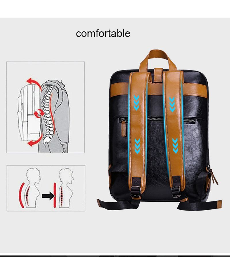 Wasserdichter Rucksack aus Leder im Modetrend, Computertasche, Unisex, mit mehreren Fächern und großem Fassungsvermögen_voghion.com