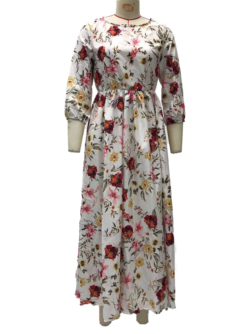 2025 Frühling und Herbst Neu Bedruckt Mit Schillerndem Charme Chiffon Fragmentiert Blume Abnehmen Langes Kleid_voghion.com