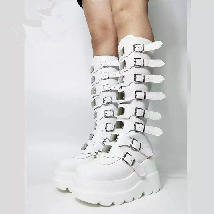2025 New Metal Buckle Thick Sole High Boots For Women Plus Size_voghion.com