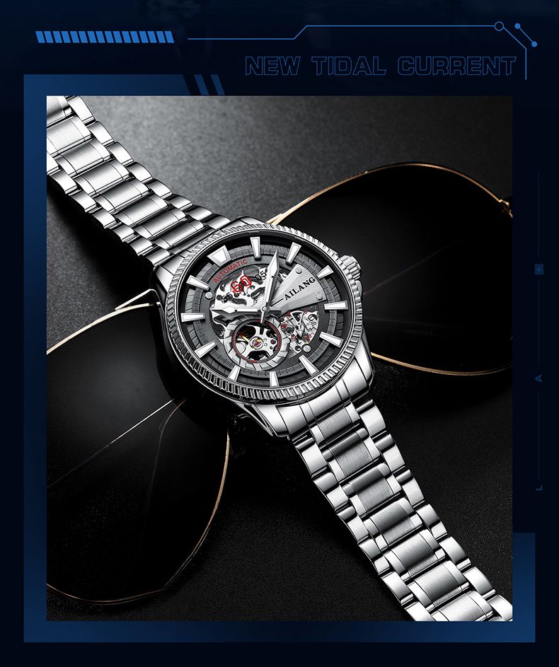 AILANG Orologio da uomo con design originale, unico, 60 secondi, impermeabile, luminoso, meccanico automatico, scheletro, orologio da uomo_voghion.com