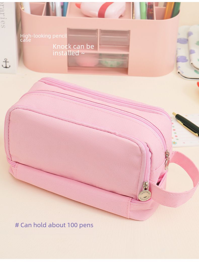 Trousse à crayons double couche à double fenêtre, grande capacité, multifonctionnelle, pour élèves du primaire et du secondaire, boîte de papeterie, sac de rangement artistique IN_voghion.com