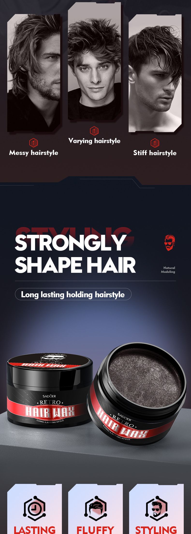 Haarwachs SADOER Retro Haarwachs 100g Starkes Styling Natürlicher Flauschiger Haarschlamm_voghion.com