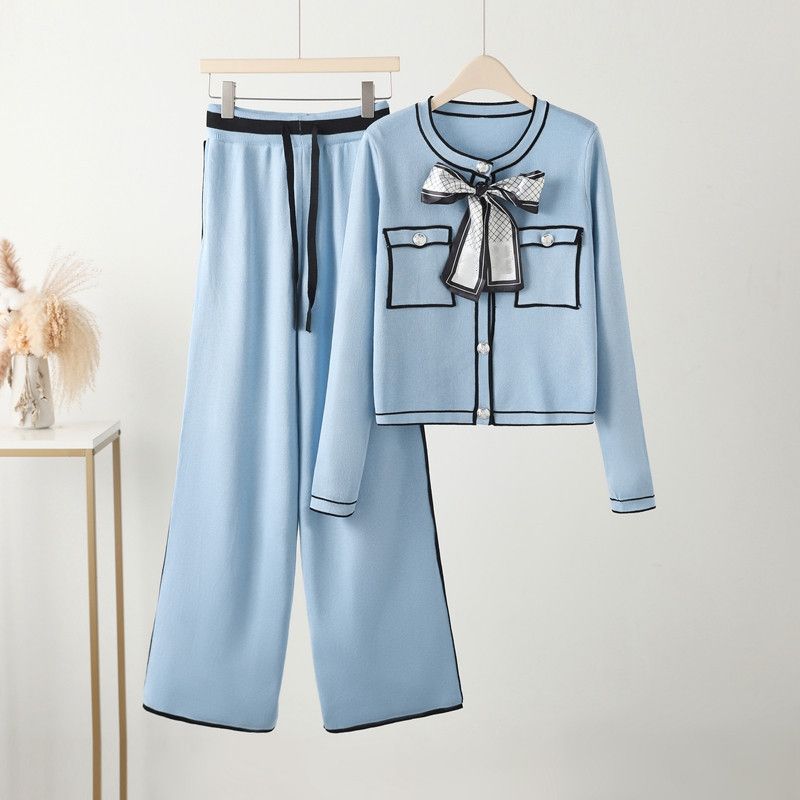 Abito maglione russo a maniche lunghe da donna, completo di pantaloni lavorati a maglia per donna_voghion.com