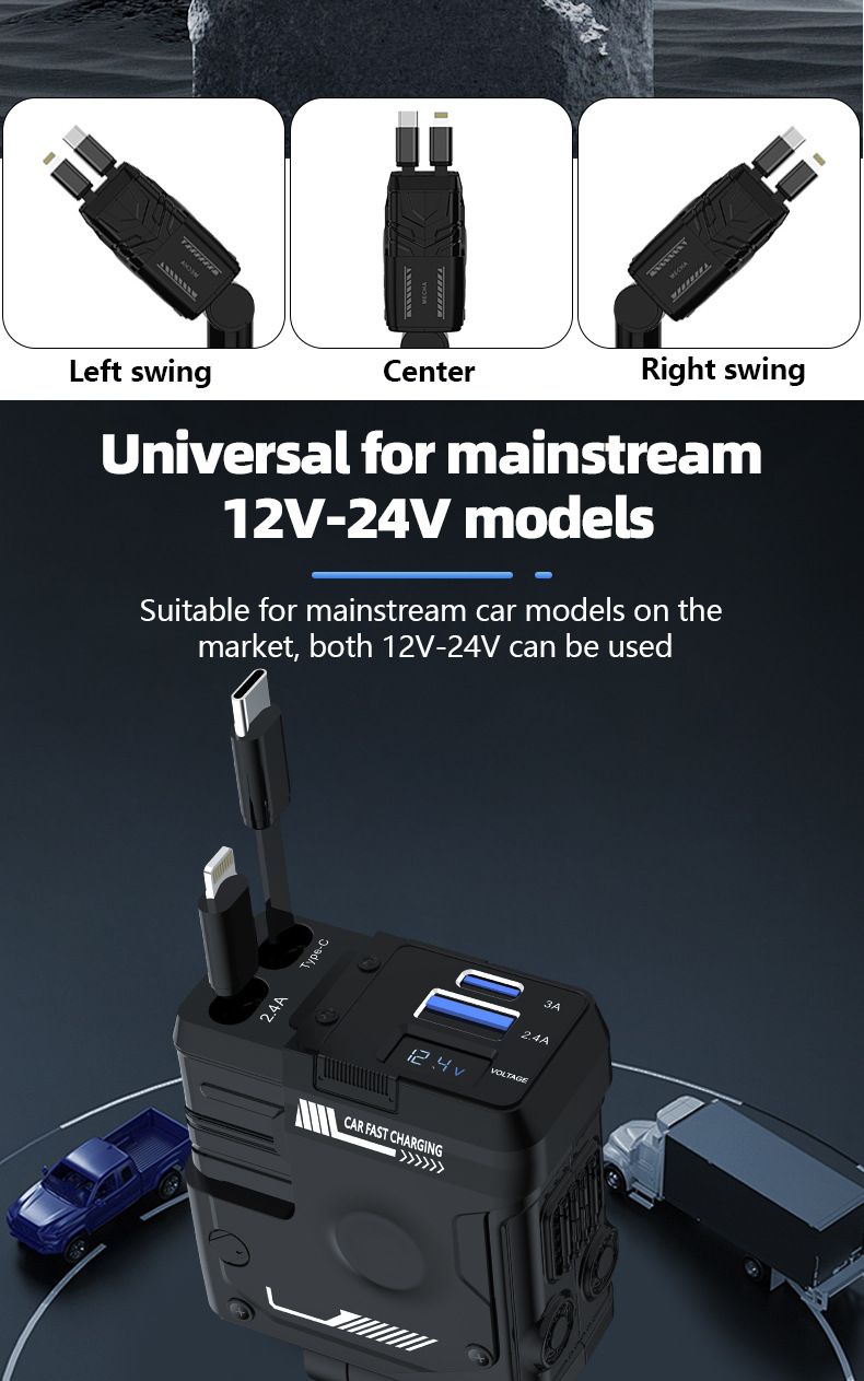Car Chargers Supports 66W Super Fast Charging Flash Charging Retractable Cable Four In One Cigarette Lighter_voghion.com